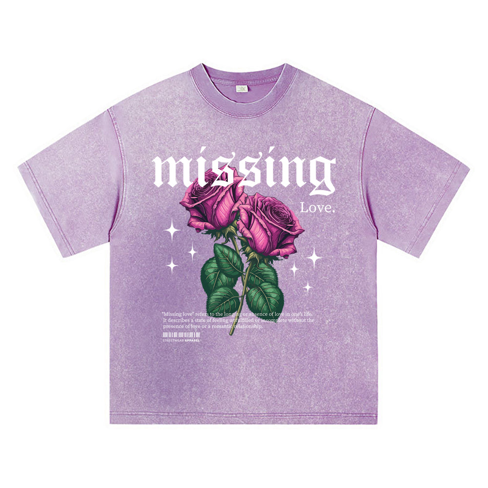 270GSM Heavy Cotton T-SHirt ACID Tees Washed Vintage T-Shirts Rose Flower DTG Print TShirts