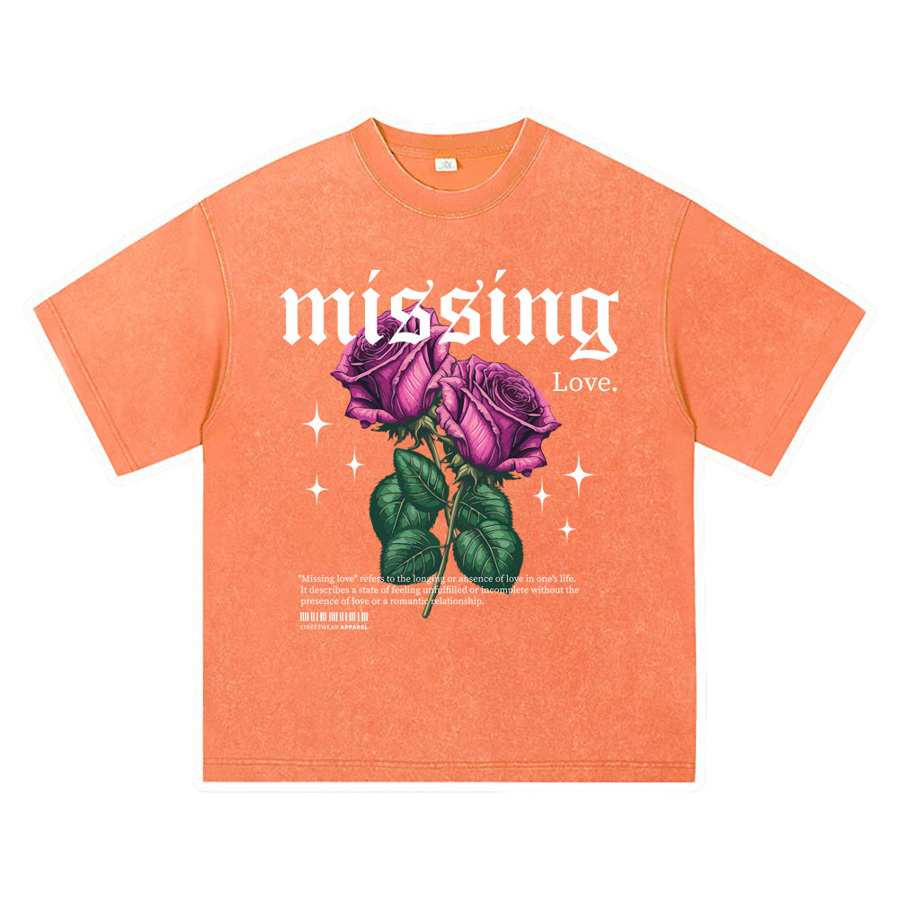 270GSM Heavy Cotton T-SHirt ACID Tees Washed Vintage T-Shirts Rose Flower DTG Print TShirts