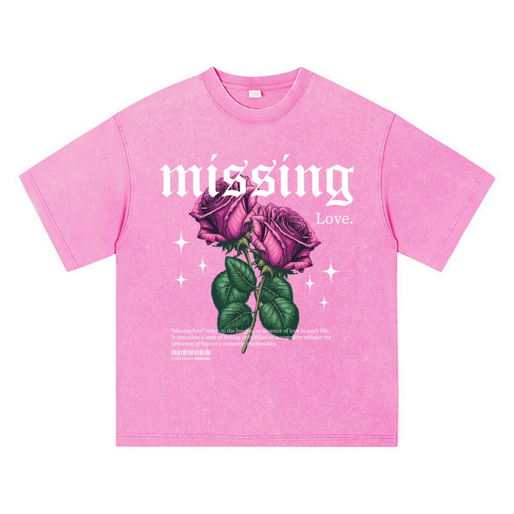 270GSM Heavy Cotton T-SHirt ACID Tees Washed Vintage T-Shirts Rose Flower DTG Print TShirts