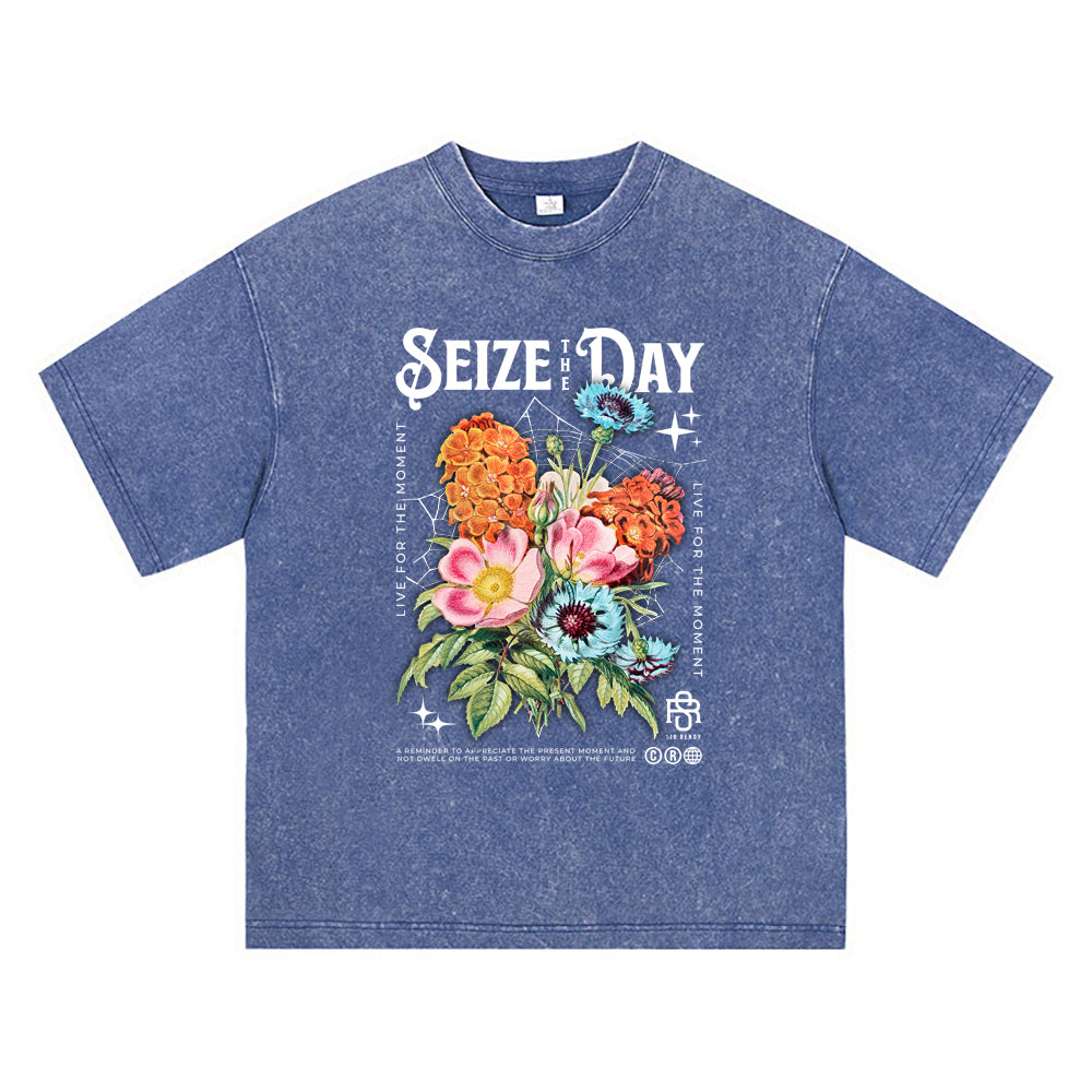 270GSM Heavy Cotton T-SHirt ACID Tees Washed Vintage T-Shirts Seize The Day DTG Print TShirts