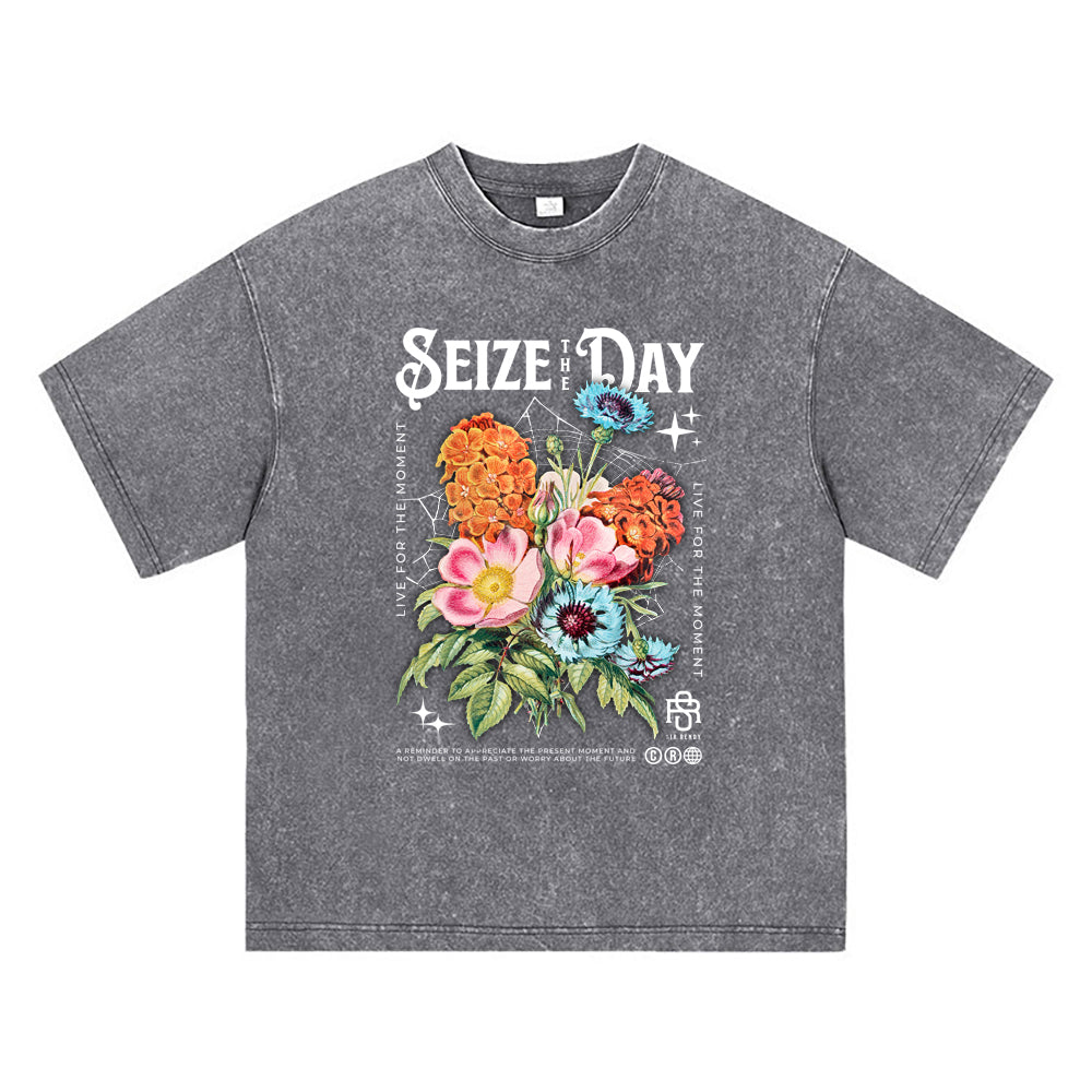 270GSM Heavy Cotton T-SHirt ACID Tees Washed Vintage T-Shirts Seize The Day DTG Print TShirts