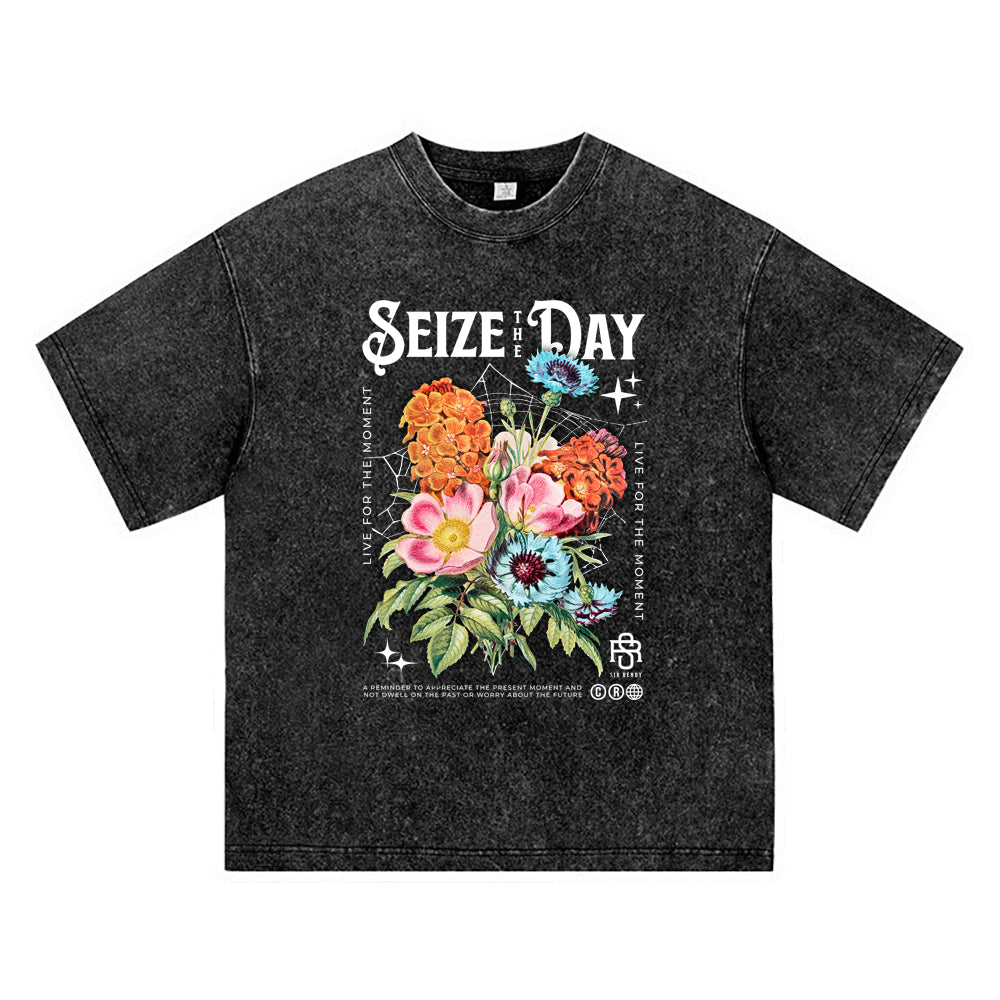 270GSM Heavy Cotton T-SHirt ACID Tees Washed Vintage T-Shirts Seize The Day DTG Print TShirts