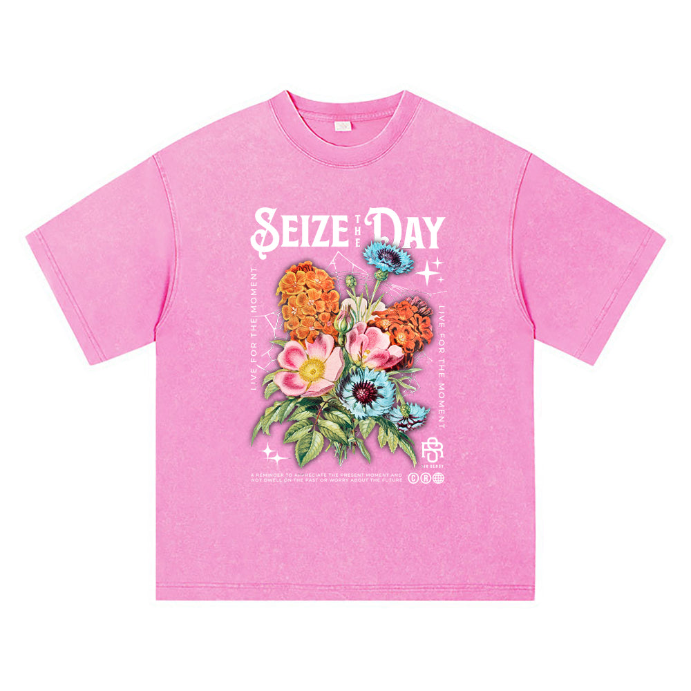 270GSM Heavy Cotton T-SHirt ACID Tees Washed Vintage T-Shirts Seize The Day DTG Print TShirts