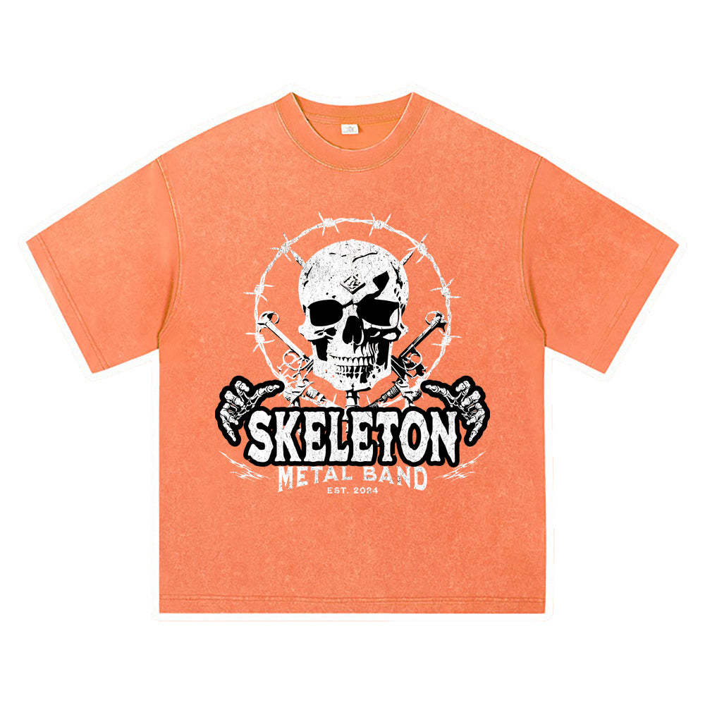 270GSM Heavy Cotton T-SHirt ACID Tees Washed Vintage T-Shirts Skeleton Metal Band Streetwear DTG Print TShirts