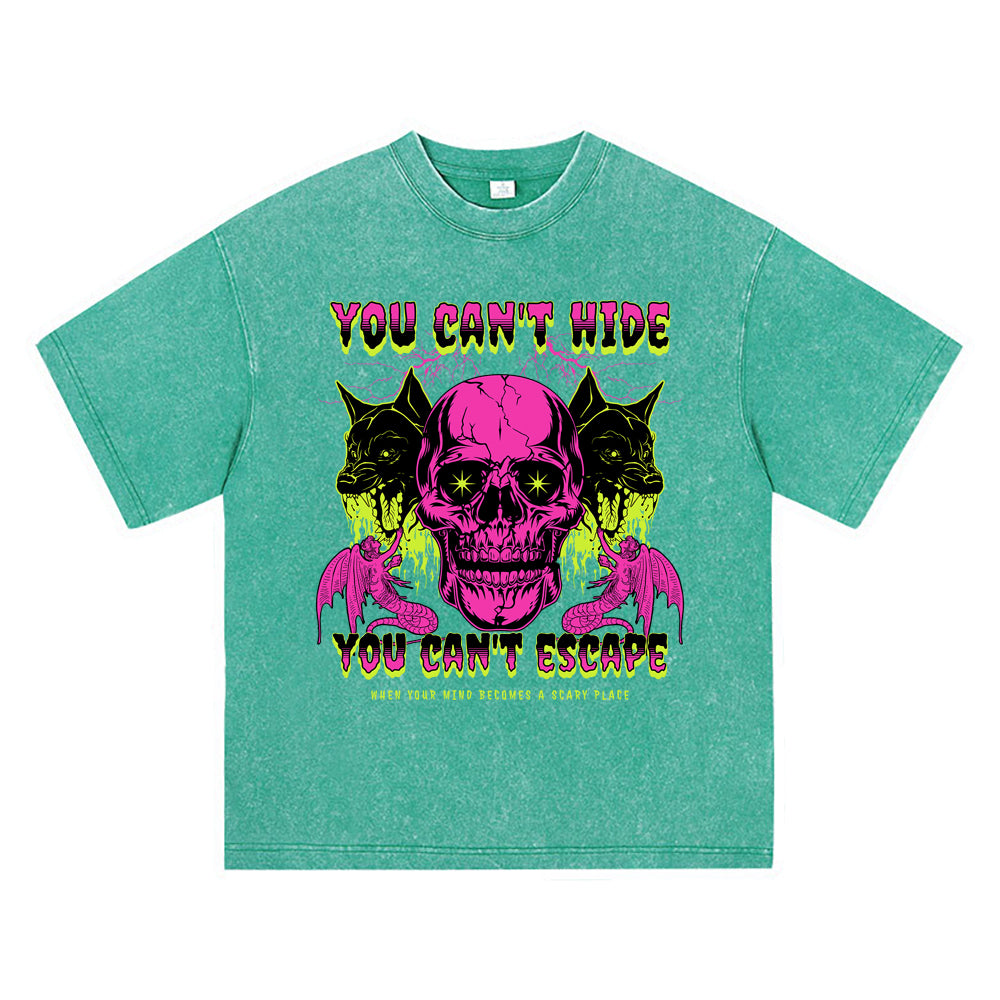 270GSM Heavy Cotton T-SHirt ACID Tees Washed Vintage T-Shirts Skull Halloween DTG Print TShirts