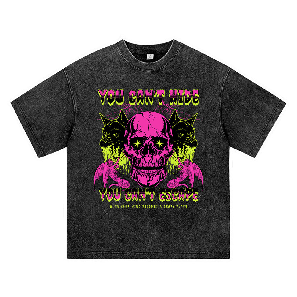 270GSM Heavy Cotton T-SHirt ACID Tees Washed Vintage T-Shirts Skull Halloween DTG Print TShirts