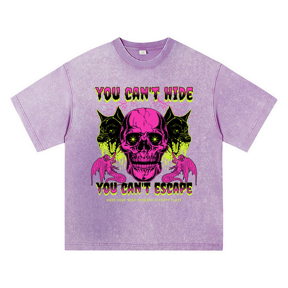 270GSM Heavy Cotton T-SHirt ACID Tees Washed Vintage T-Shirts Skull Halloween DTG Print TShirts