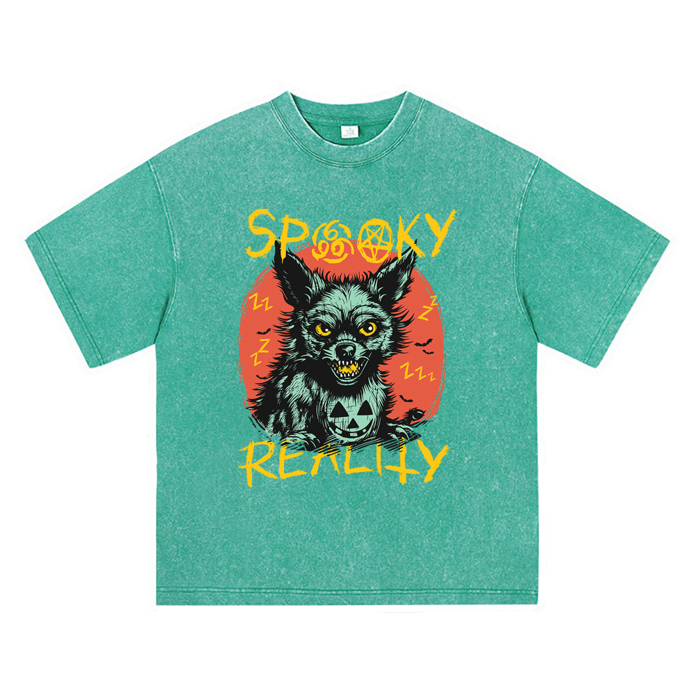 270GSM Heavy Cotton T-SHirt ACID Tees Washed Vintage T-Shirts Spooky Reality DTG Print TShirts