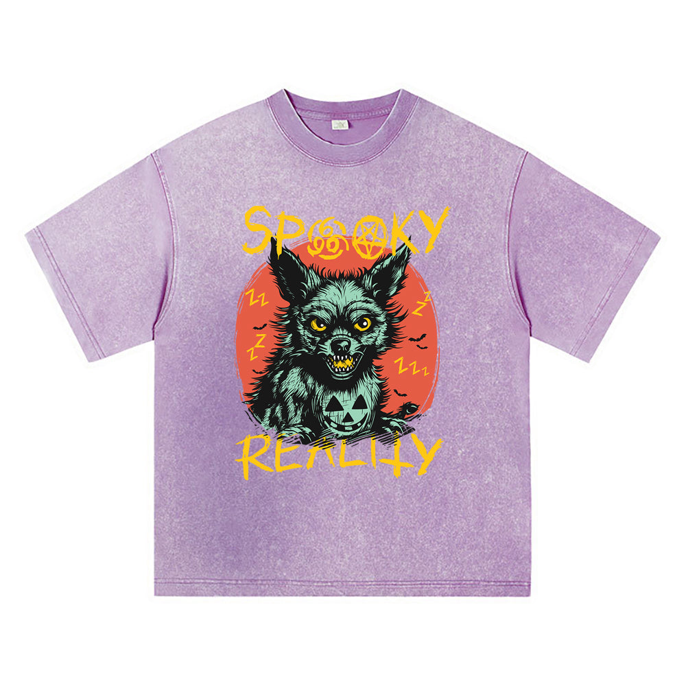 270GSM Heavy Cotton T-SHirt ACID Tees Washed Vintage T-Shirts Spooky Reality DTG Print TShirts