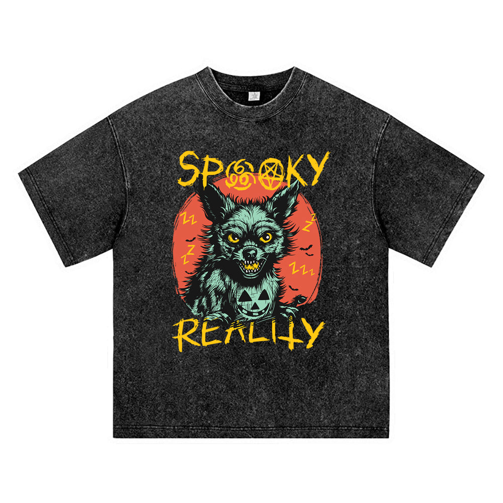 270GSM Heavy Cotton T-SHirt ACID Tees Washed Vintage T-Shirts Spooky Reality DTG Print TShirts