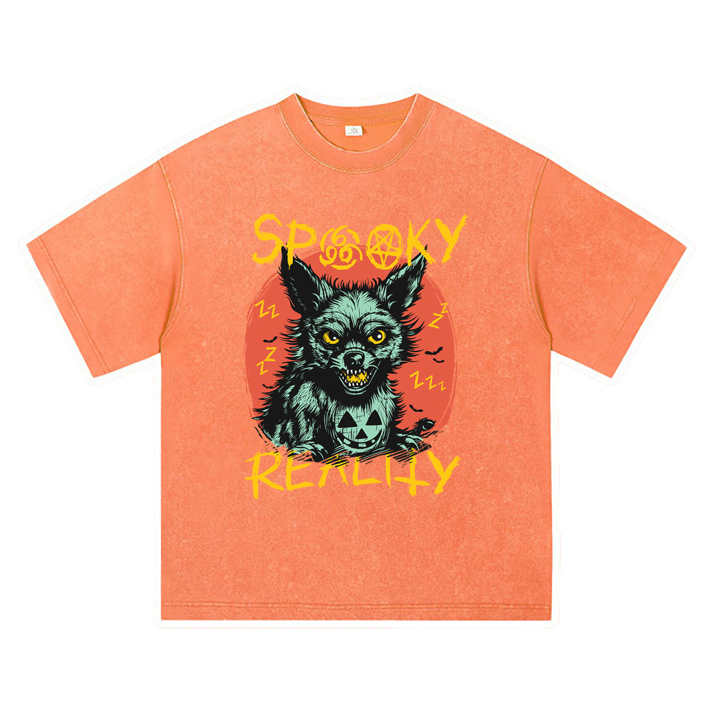 270GSM Heavy Cotton T-SHirt ACID Tees Washed Vintage T-Shirts Spooky Reality DTG Print TShirts