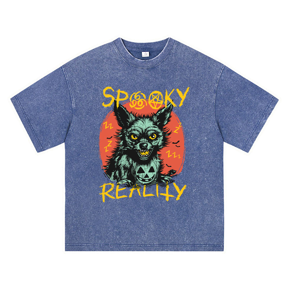 270GSM Heavy Cotton T-SHirt ACID Tees Washed Vintage T-Shirts Spooky Reality DTG Print TShirts