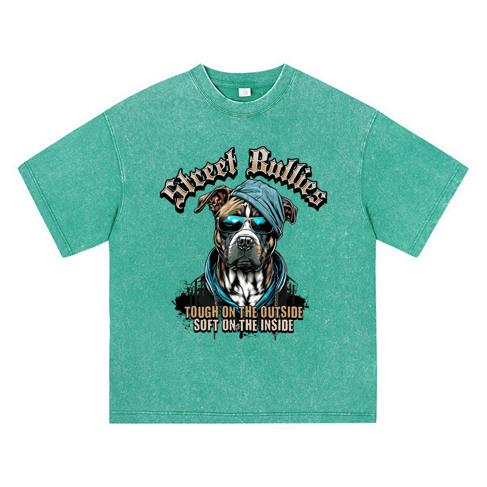 270GSM Heavy Cotton T-SHirt ACID Tees Washed Vintage T-Shirts Street Bullies DTG Print TShirts