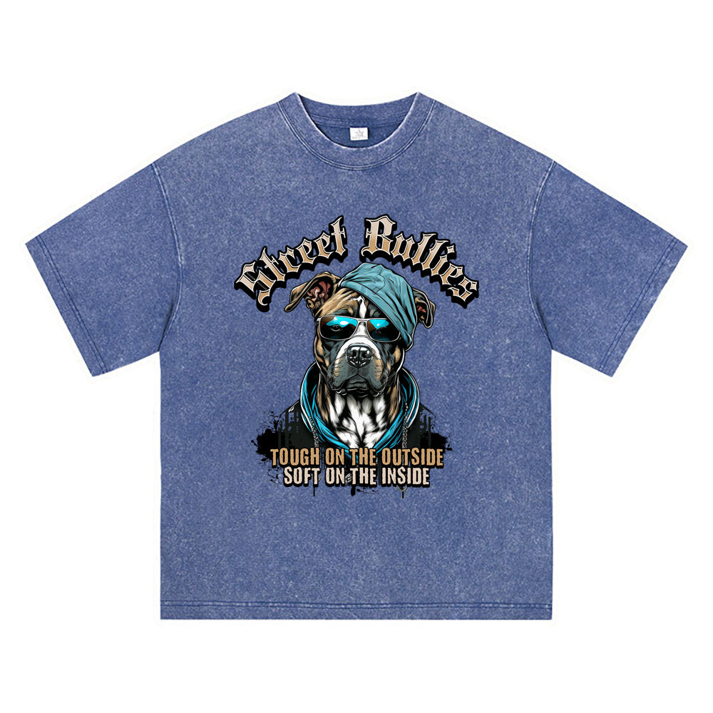 270GSM Heavy Cotton T-SHirt ACID Tees Washed Vintage T-Shirts Street Bullies DTG Print TShirts