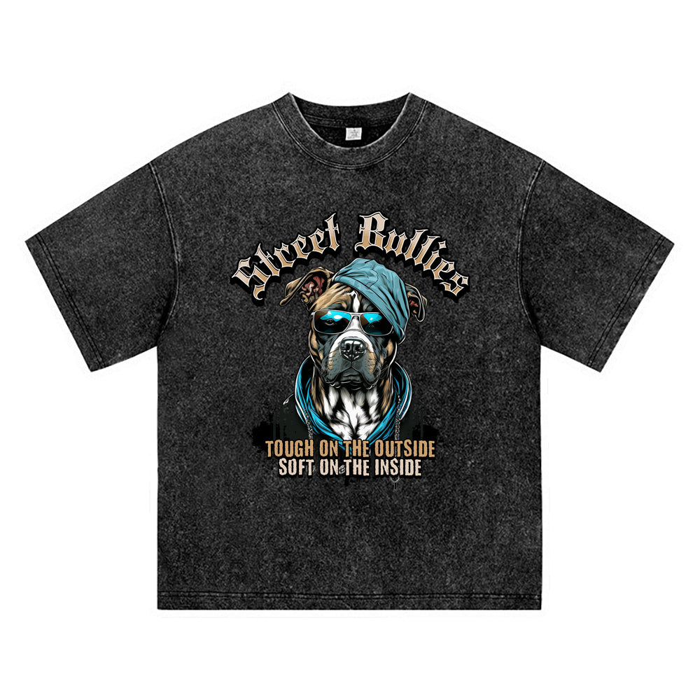 270GSM Heavy Cotton T-SHirt ACID Tees Washed Vintage T-Shirts Street Bullies DTG Print TShirts