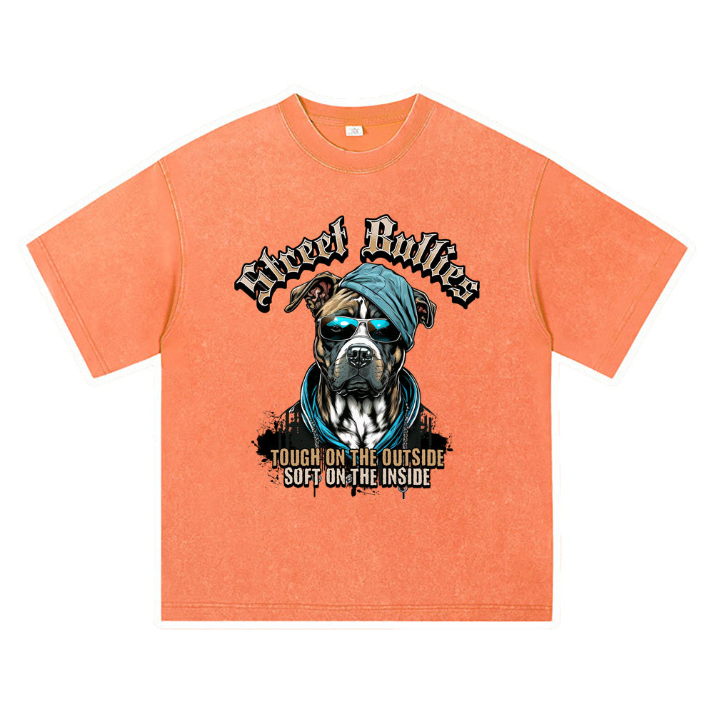 270GSM Heavy Cotton T-SHirt ACID Tees Washed Vintage T-Shirts Street Bullies DTG Print TShirts