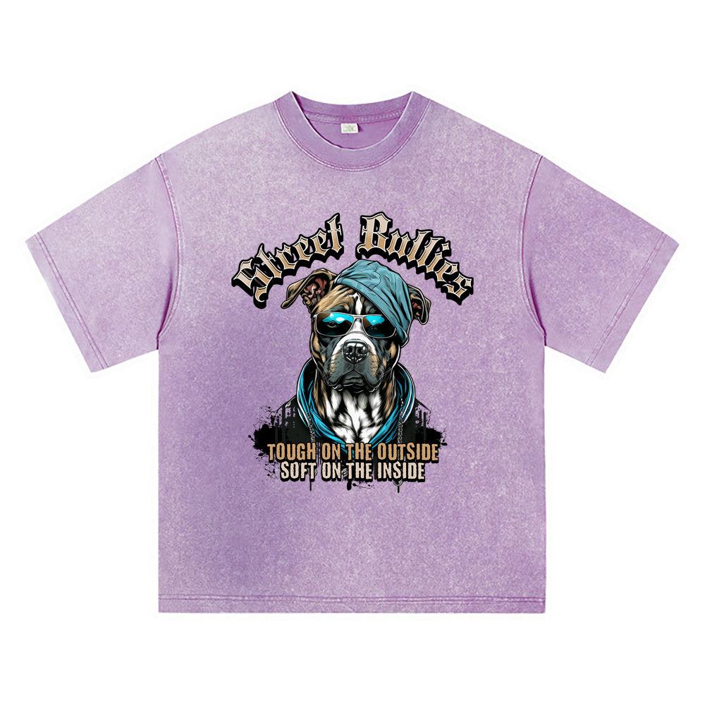 270GSM Heavy Cotton T-SHirt ACID Tees Washed Vintage T-Shirts Street Bullies DTG Print TShirts