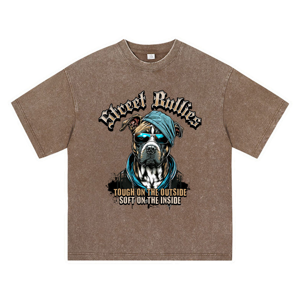 270GSM Heavy Cotton T-SHirt ACID Tees Washed Vintage T-Shirts Street Bullies DTG Print TShirts