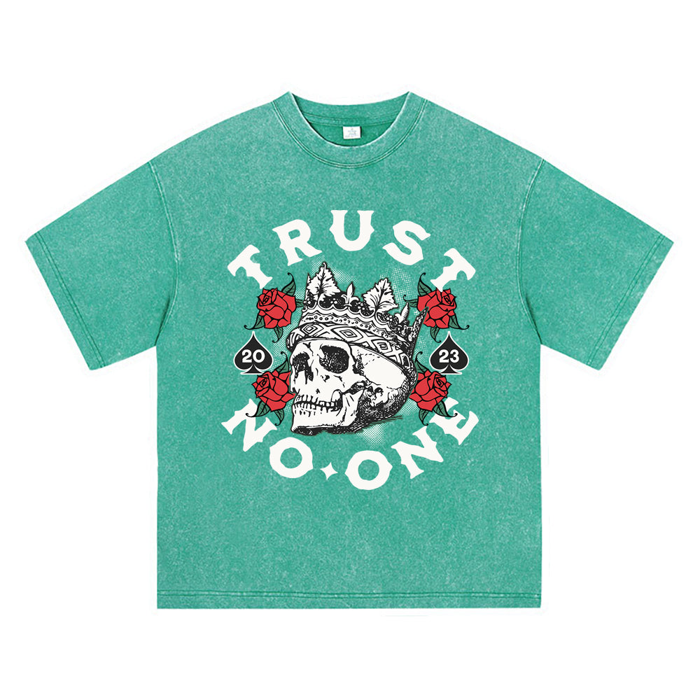 270GSM Heavy Cotton T-SHirt ACID Tees Washed Vintage T-Shirts Trust No One DTG Print TShirts