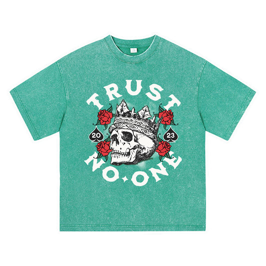 270GSM Heavy Cotton T-SHirt ACID Tees Washed Vintage T-Shirts Trust No One DTG Print TShirts