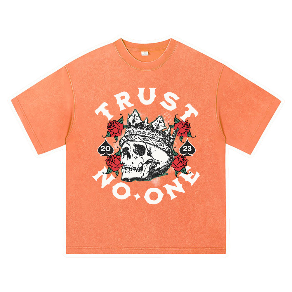 270GSM Heavy Cotton T-SHirt ACID Tees Washed Vintage T-Shirts Trust No One DTG Print TShirts