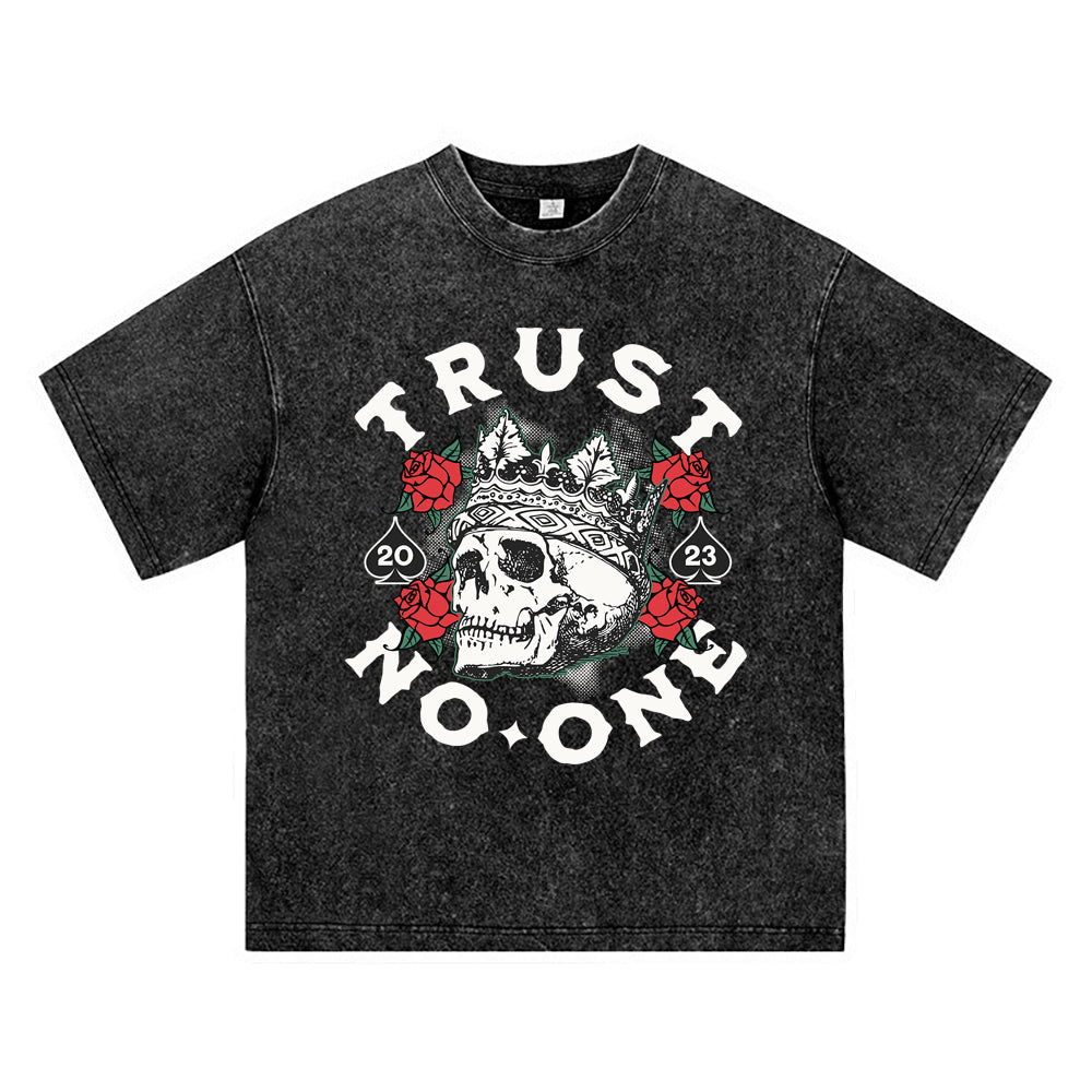 270GSM Heavy Cotton T-SHirt ACID Tees Washed Vintage T-Shirts Trust No One DTG Print TShirts