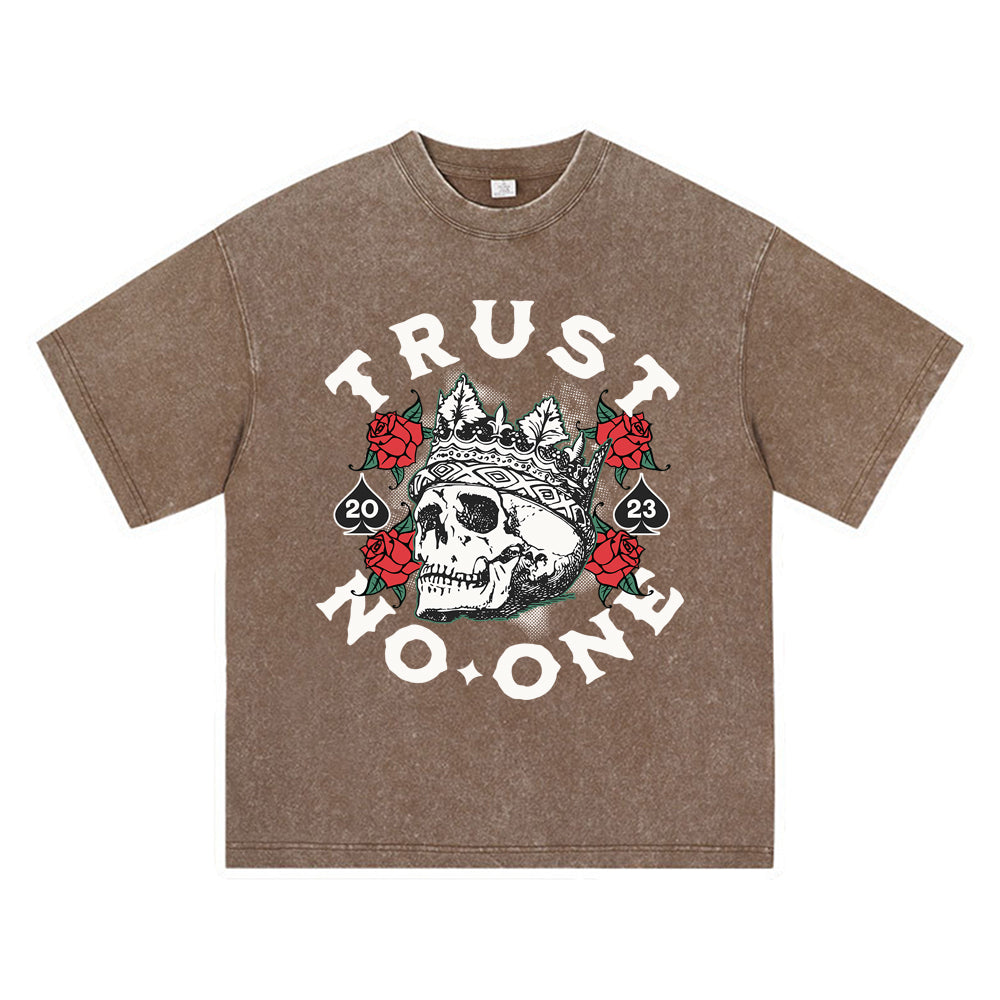 270GSM Heavy Cotton T-SHirt ACID Tees Washed Vintage T-Shirts Trust No One DTG Print TShirts