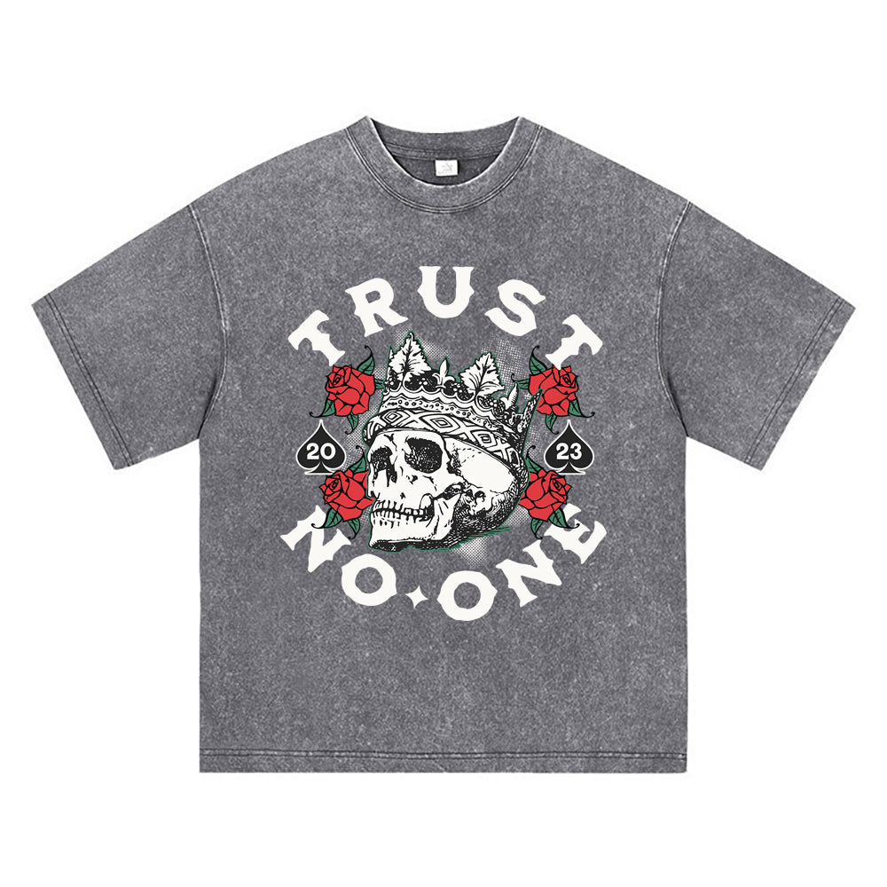 270GSM Heavy Cotton T-SHirt ACID Tees Washed Vintage T-Shirts Trust No One DTG Print TShirts