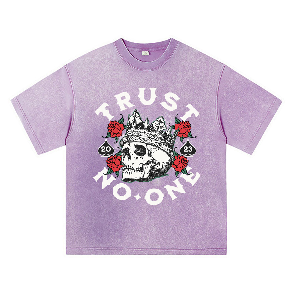 270GSM Heavy Cotton T-SHirt ACID Tees Washed Vintage T-Shirts Trust No One DTG Print TShirts