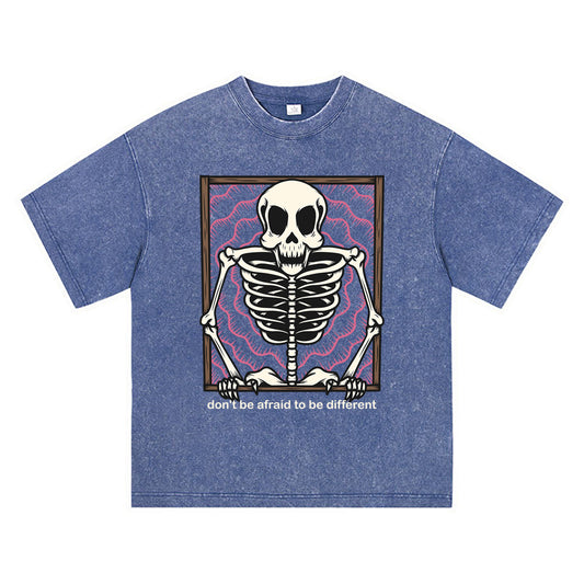 270GSM Heavy Cotton T-SHirt ACID Tees Washed Vintage T-Shirts Skeleton Gates DTG Print TShirts