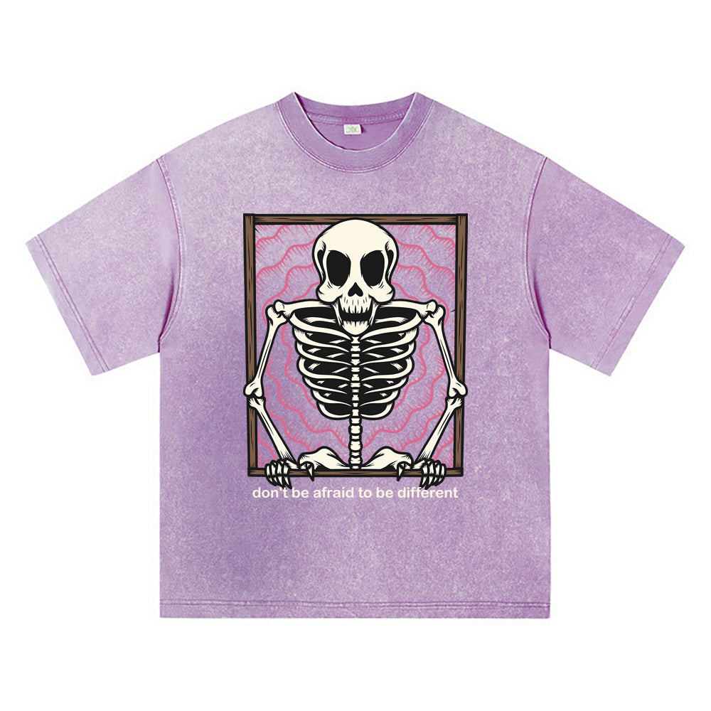 270GSM Heavy Cotton T-SHirt ACID Tees Washed Vintage T-Shirts Skeleton Gates DTG Print TShirts