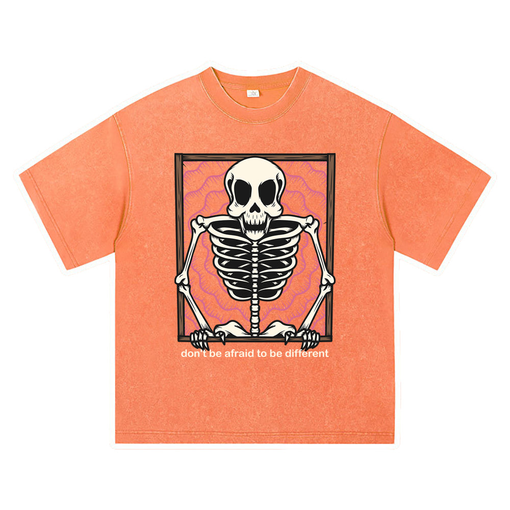 270GSM Heavy Cotton T-SHirt ACID Tees Washed Vintage T-Shirts Skeleton Gates DTG Print TShirts