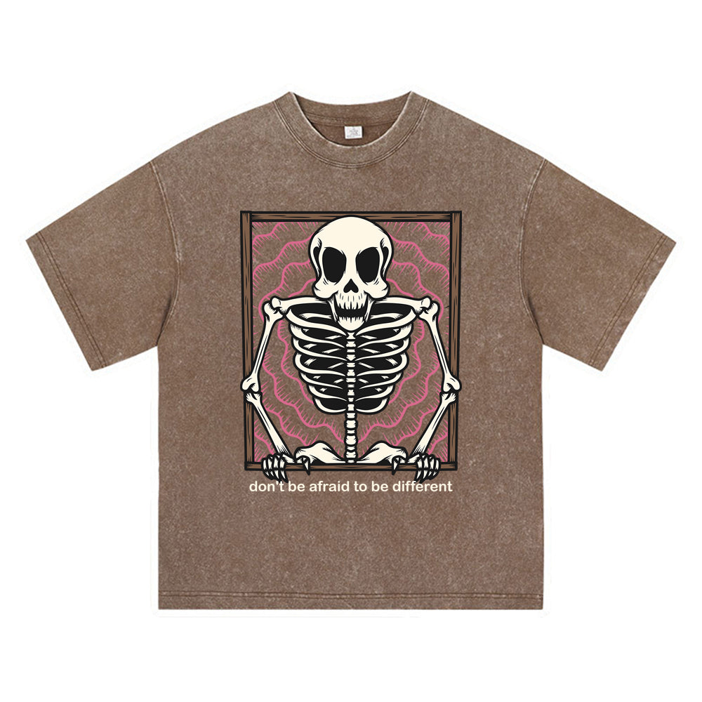 270GSM Heavy Cotton T-SHirt ACID Tees Washed Vintage T-Shirts Skeleton Gates DTG Print TShirts