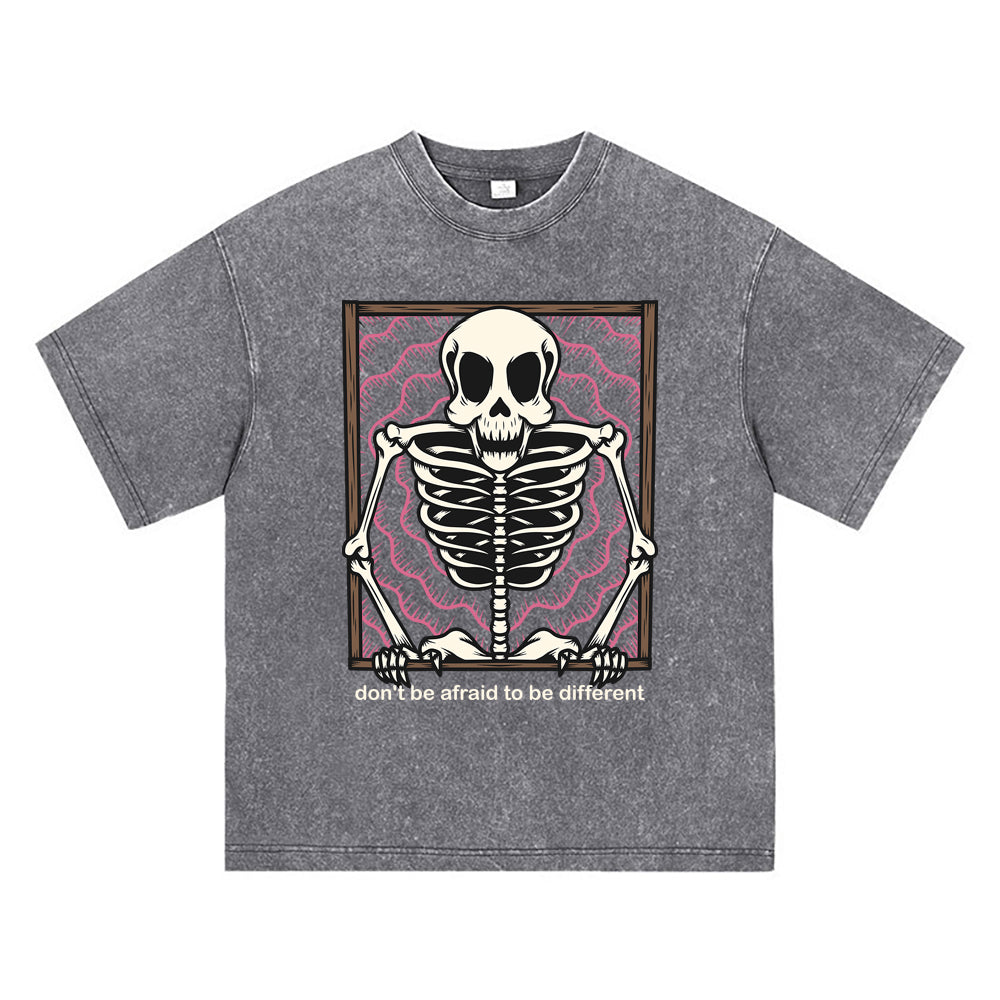 270GSM Heavy Cotton T-SHirt ACID Tees Washed Vintage T-Shirts Skeleton Gates DTG Print TShirts