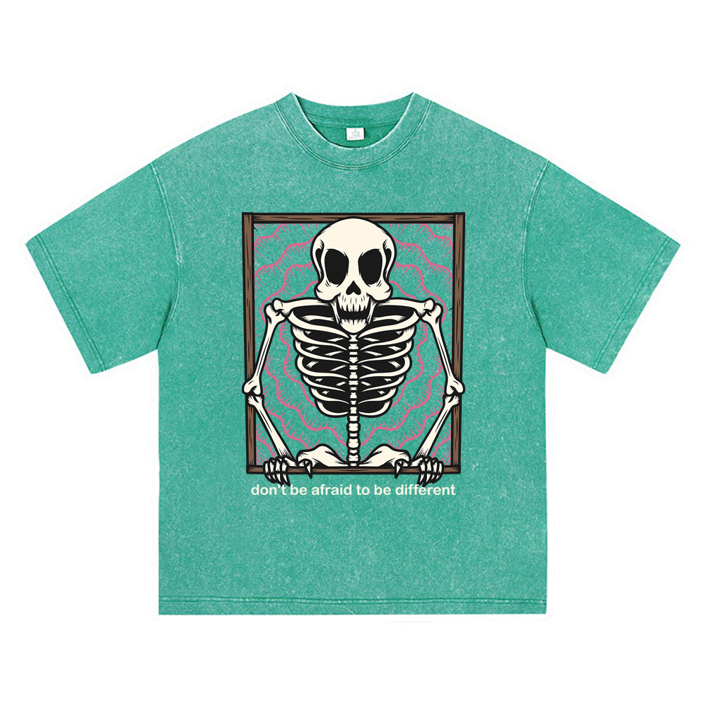 270GSM Heavy Cotton T-SHirt ACID Tees Washed Vintage T-Shirts Skeleton Gates DTG Print TShirts