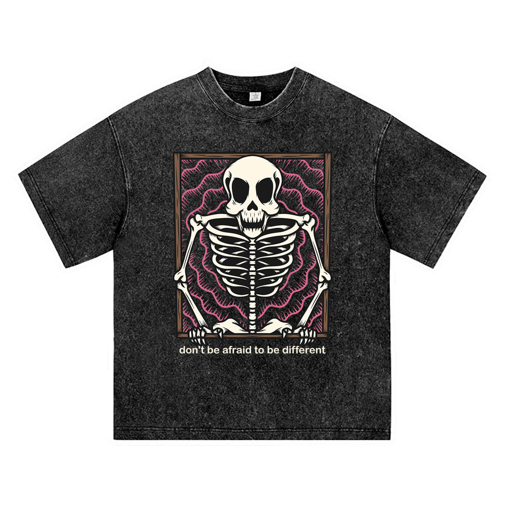 270GSM Heavy Cotton T-SHirt ACID Tees Washed Vintage T-Shirts Skeleton Gates DTG Print TShirts