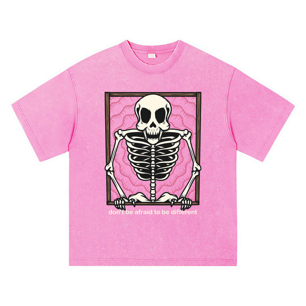 270GSM Heavy Cotton T-SHirt ACID Tees Washed Vintage T-Shirts Skeleton Gates DTG Print TShirts