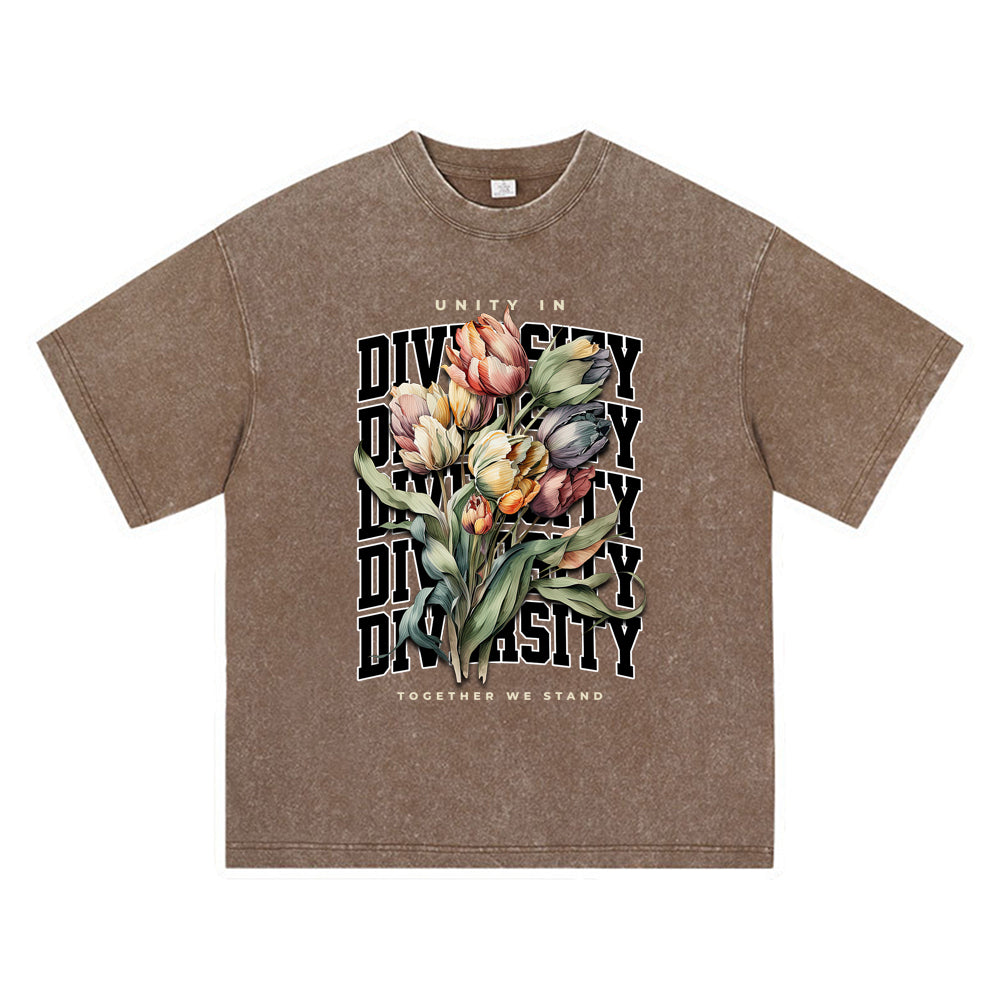 270GSM Heavy Cotton T-SHirt ACID Tees Washed Vintage T-Shirts Unity In Diversity DTG Print TShirts