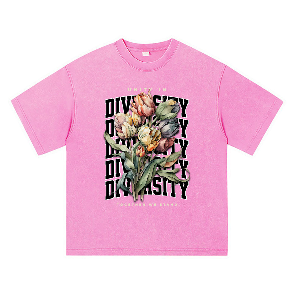 270GSM Heavy Cotton T-SHirt ACID Tees Washed Vintage T-Shirts Unity In Diversity DTG Print TShirts