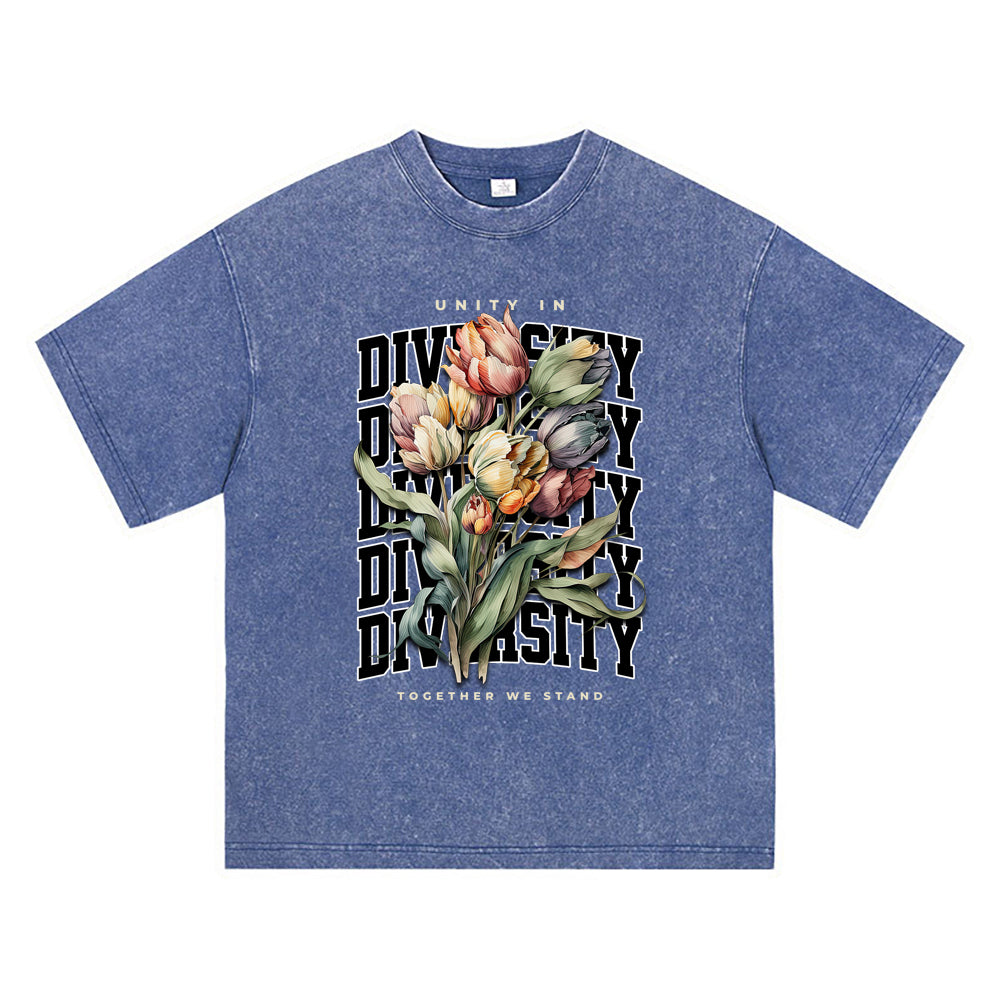 270GSM Heavy Cotton T-SHirt ACID Tees Washed Vintage T-Shirts Unity In Diversity DTG Print TShirts