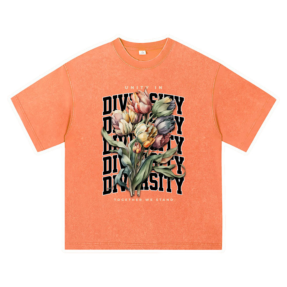 270GSM Heavy Cotton T-SHirt ACID Tees Washed Vintage T-Shirts Unity In Diversity DTG Print TShirts