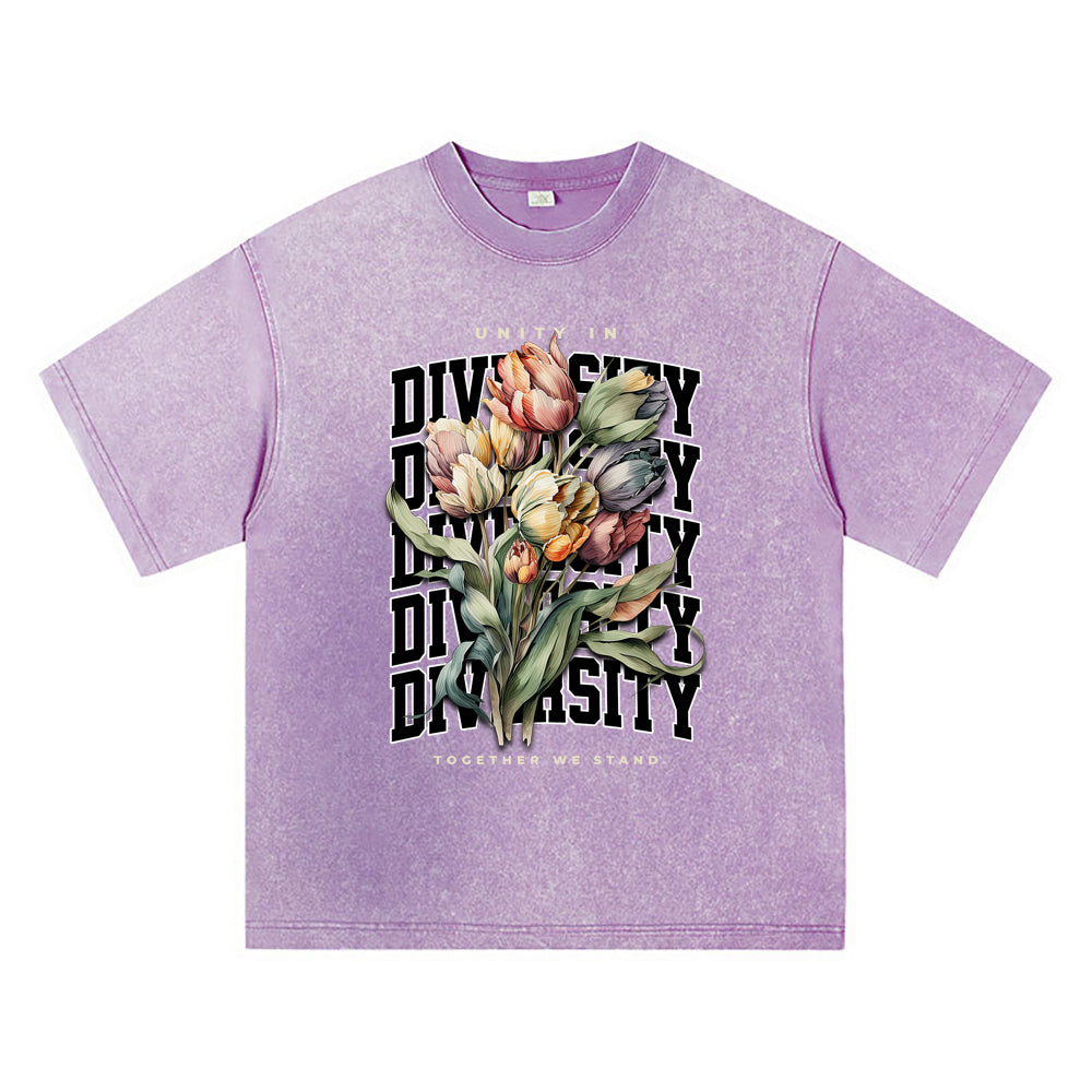 270GSM Heavy Cotton T-SHirt ACID Tees Washed Vintage T-Shirts Unity In Diversity DTG Print TShirts