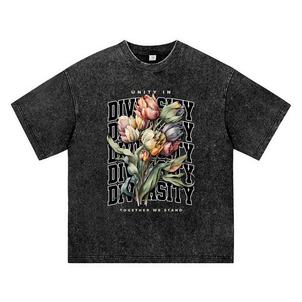 270GSM Heavy Cotton T-SHirt ACID Tees Washed Vintage T-Shirts Unity In Diversity DTG Print TShirts