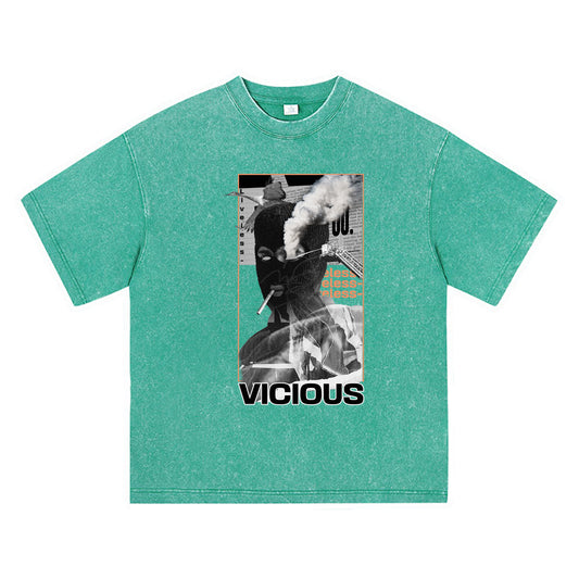 270GSM Heavy Cotton T-SHirt ACID Tees Washed Vintage T-Shirts Vicious DTG Print TShirts