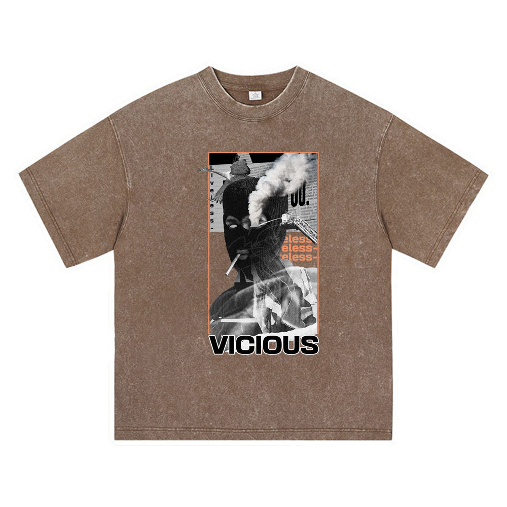 270GSM Heavy Cotton T-SHirt ACID Tees Washed Vintage T-Shirts Vicious DTG Print TShirts