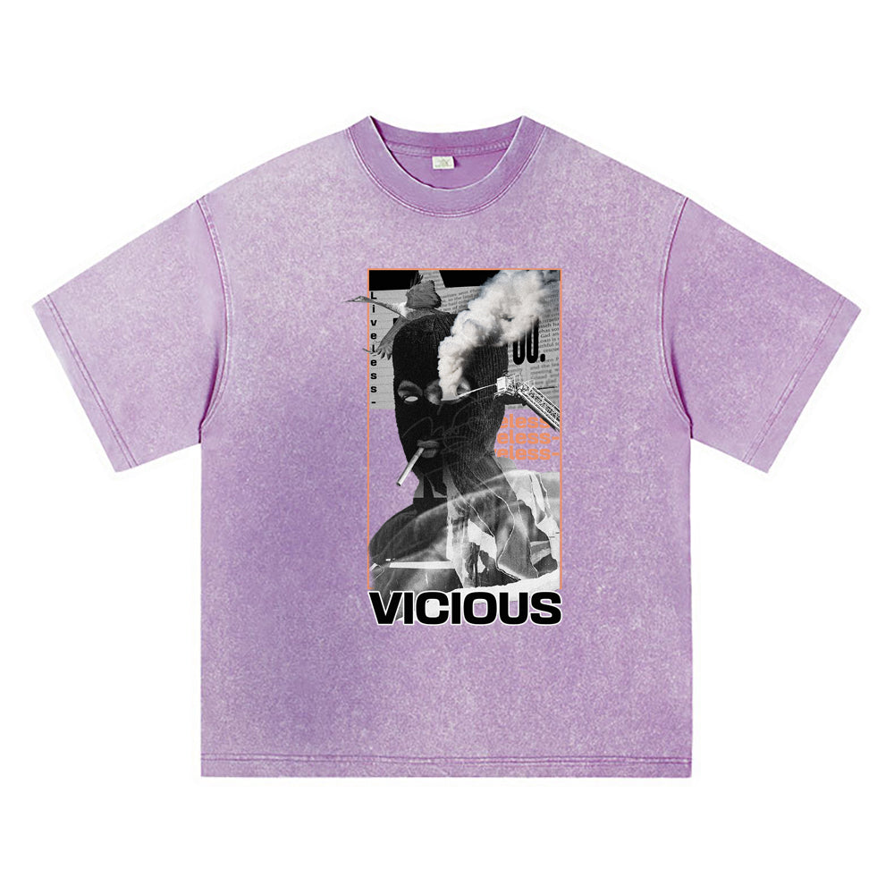 270GSM Heavy Cotton T-SHirt ACID Tees Washed Vintage T-Shirts Vicious DTG Print TShirts