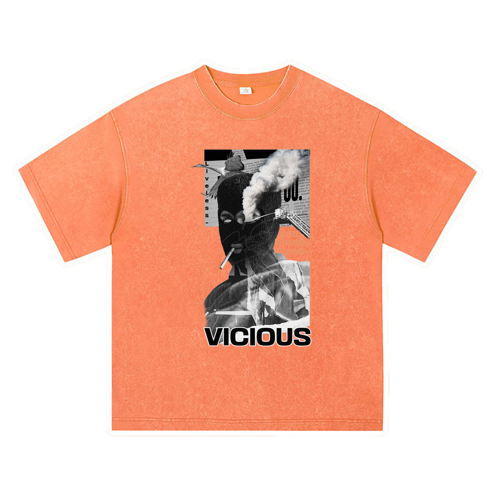 270GSM Heavy Cotton T-SHirt ACID Tees Washed Vintage T-Shirts Vicious DTG Print TShirts