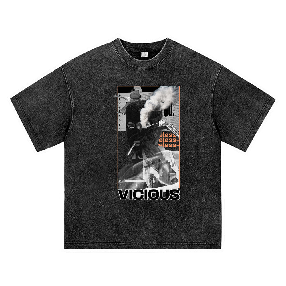 270GSM Heavy Cotton T-SHirt ACID Tees Washed Vintage T-Shirts Vicious DTG Print TShirts