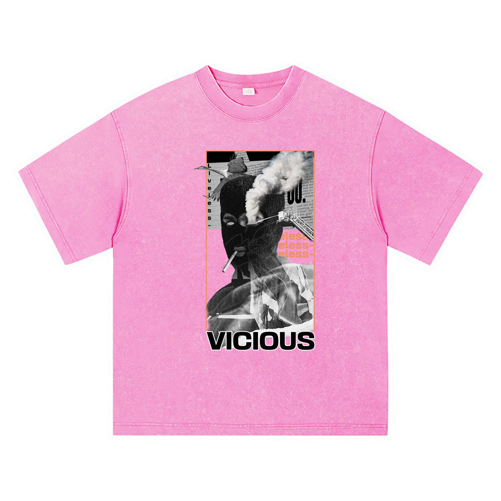 270GSM Heavy Cotton T-SHirt ACID Tees Washed Vintage T-Shirts Vicious DTG Print TShirts