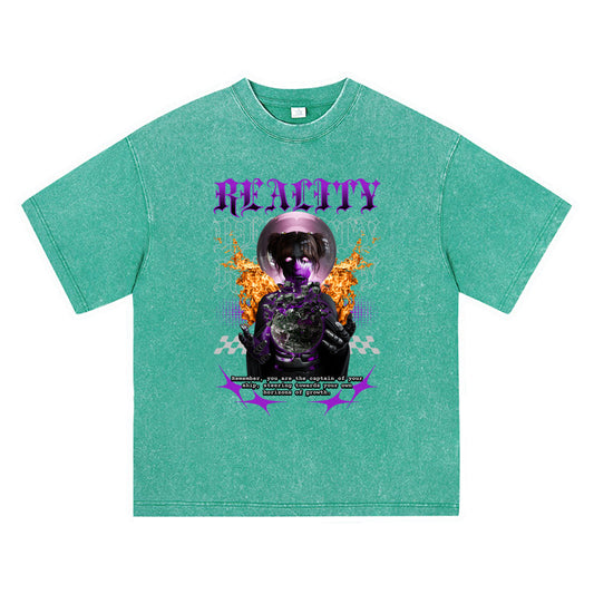 270GSM Heavy Cotton T-SHirt ACID Tees Washed Vintage T-Shirts Welcome To Reality DTG Print TShirts